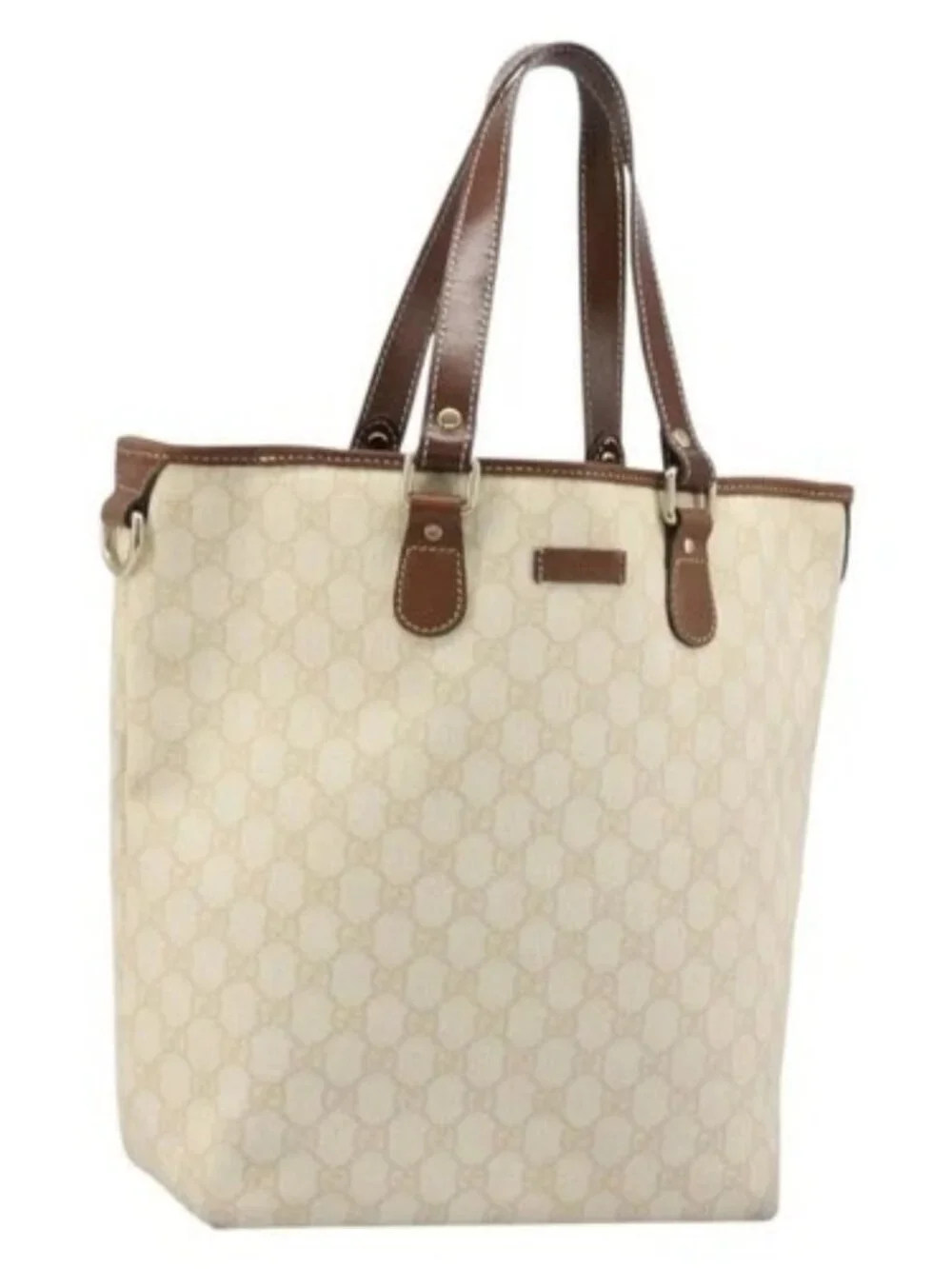 GUCCI GG Supreme Tote Bag PVC Ivory Gold 189896 Auth BAZ627